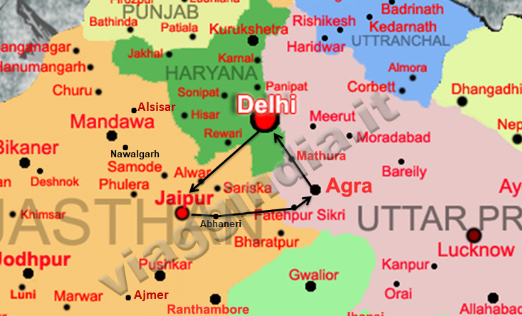 Mappa viaggio Triangolo d'oro in India